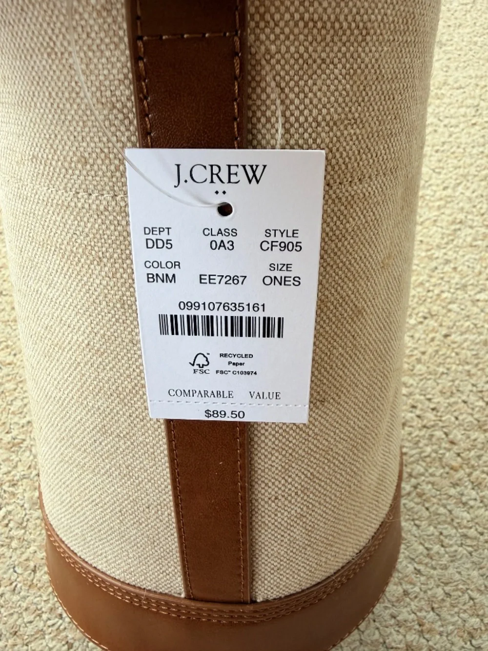 NWT J. Crew Factory Canvas Bucket Bag